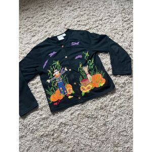 Vintage Michael Simon Fall Scarecrow Black Cardigan Sweater Women’s Large